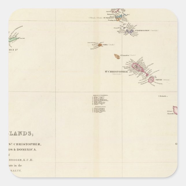 Sticker Carré Carte des îles Leeward (Devant)