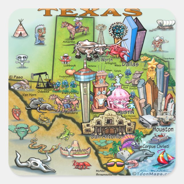 Sticker Carré Carte des loisirs du Texas (Devant)