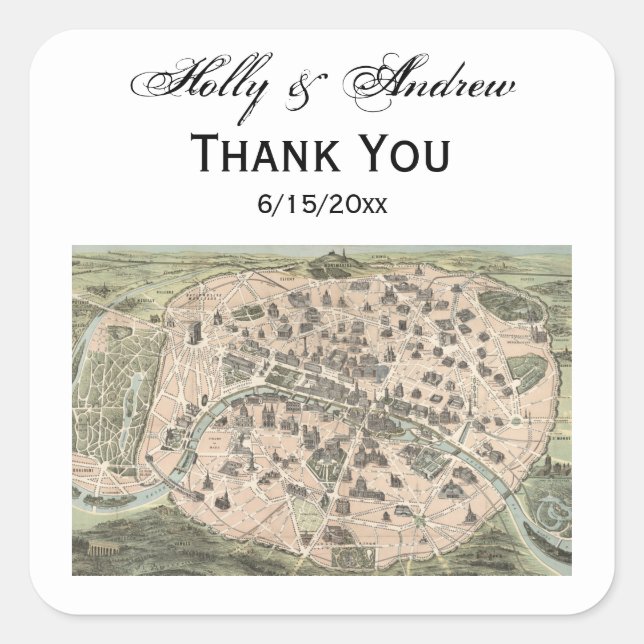 Sticker Carré Carte des rues de Paris antique do-it-yourself BG (Devant)