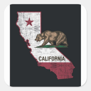 Sticker Carré Carte d'état de la Californie - ours de Cali
