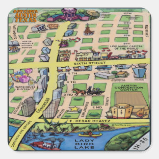Sticker Carré Carte du centre-ville d'Austin au Texas