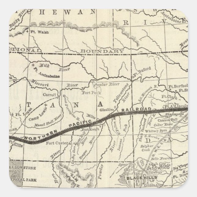 Sticker Carré Carte du chemin de fer du Pacifique Nord (Devant)