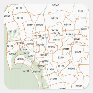 Sticker Carré Carte du code postal San Diego