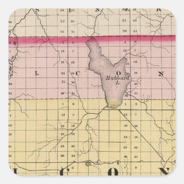 Sticker Carré Carte du comté d'Alcona, Michigan (Devant)