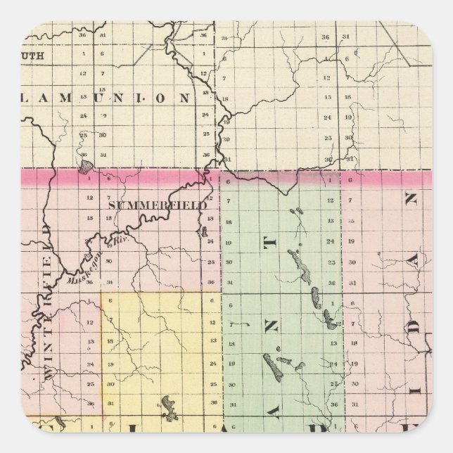 Sticker Carré Carte du comté de Clare, Michigan (Devant)