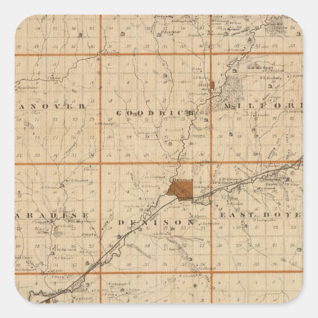 Sticker Carré Carte du comté de Crawford, État de l'Iowa (Devant)