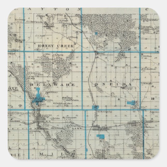 Sticker Carré Carte du comté de Delaware, État de l'Iowa (Devant)