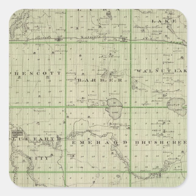 Sticker Carré Carte du comté de Faribault, Minnesota (Devant)