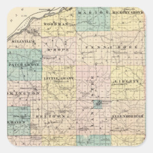 Sticker Carré Carte du comté de Grant et du village de Lancaster