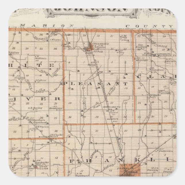 Sticker Carré Carte du comté de Johnson (Devant)