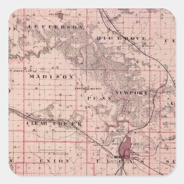 Sticker Carré Carte du comté de Johnson, État de l'Iowa (Devant)