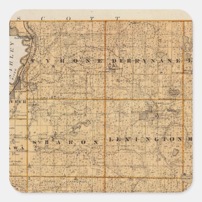 Sticker Carré Carte du comté de Le Sueur, Minnesota (Devant)