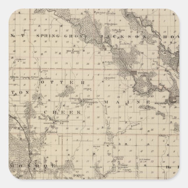 Sticker Carré Carte du comté de Linn, État de l'Iowa (Devant)