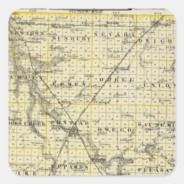 Sticker Carré Carte du comté de Livingston et du Pontiac (Devant)