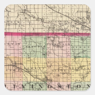 Sticker Carré Carte du comté de Livingston, Michigan