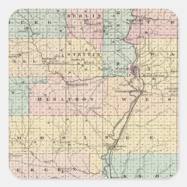 Sticker Carré Carte du comté de Marathon (Devant)