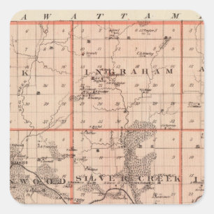 Sticker Carré Carte du comté de Mills, État de l'Iowa