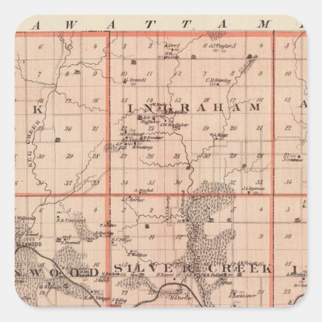 Sticker Carré Carte du comté de Mills, État de l'Iowa (Devant)