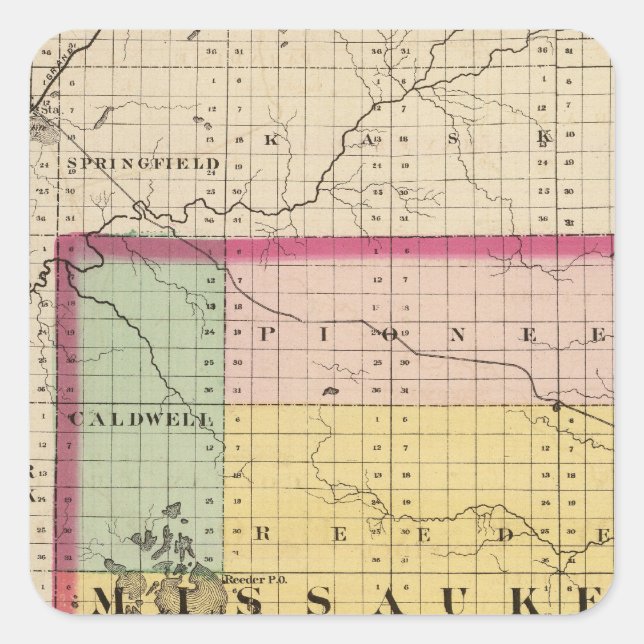 Sticker Carré Carte du comté de Missaukee, Michigan (Devant)