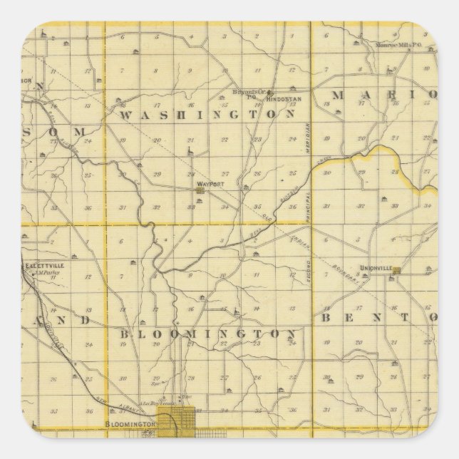 Sticker Carré Carte du comté de Monroe (Devant)