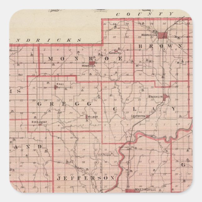 Sticker Carré Carte du comté de Morgan avec Mooresville (Devant)