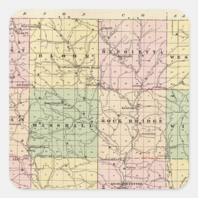 Sticker Carré Carte du comté de Richland, État du Wisconsin (Devant)