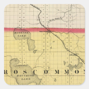 Sticker Carré Carte du comté de Roscommon, Michigan