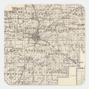 Sticker Carré Carte du comté de Sangamon et de Taylorville