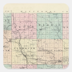 Sticker Carré Carte du comté de Sheboygan, État du Wisconsin