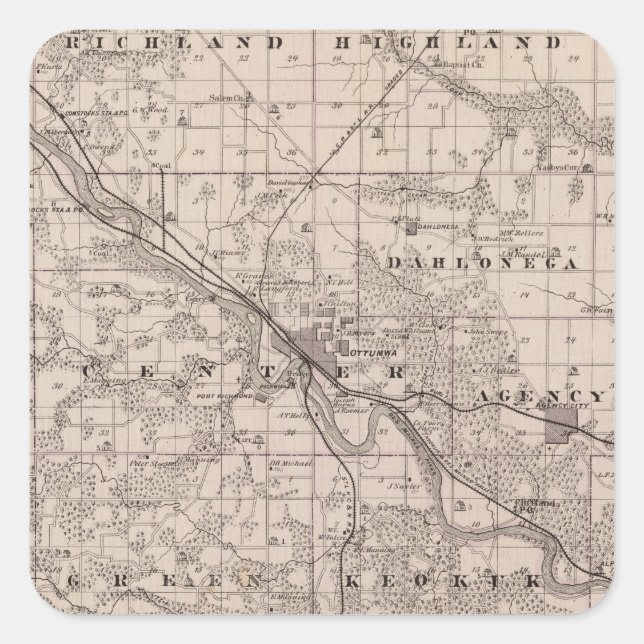 Sticker Carré Carte du comté de Wapello, État de l'Iowa (Devant)