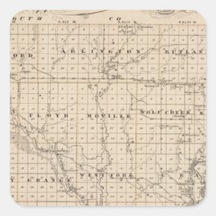 Sticker Carré Carte du comté de Woodbury, État de l'Iowa