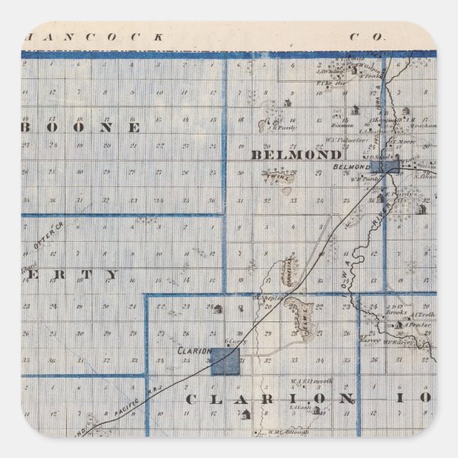 Sticker Carré Carte du comté de Wright, État de l'Iowa (Devant)