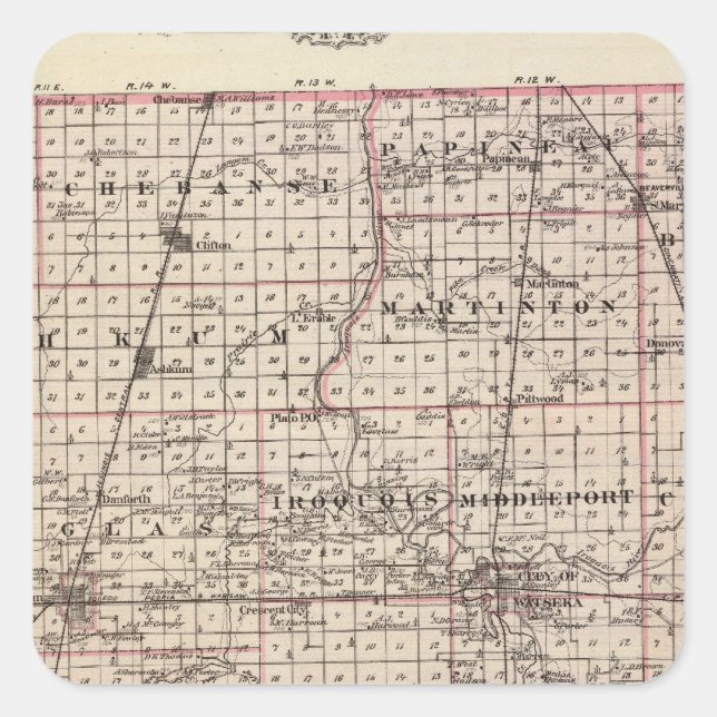 Sticker Carré Carte du comté d'Iroquois (Devant)