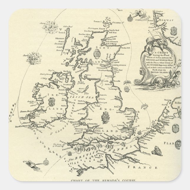 Sticker Carré Carte du cours de l'Armada espagnole (Devant)