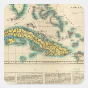 Sticker Carré Carte du Cuba et des îles de Bahama