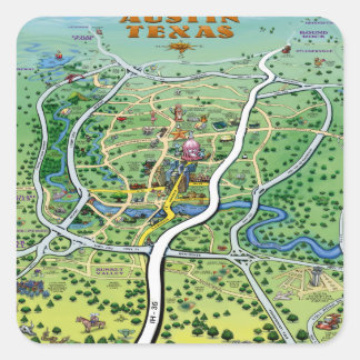 Sticker Carré Carte du dessin animé Austin Texas
