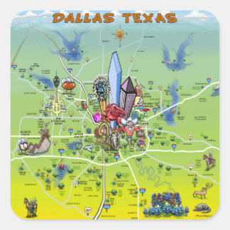 Sticker Carré Carte du dessin animé de Dallas Texas