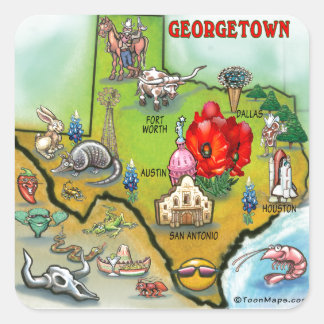 Sticker Carré Carte du dessin animé Georgetown Texas