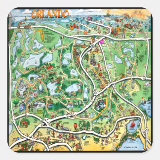 Sticker Carré Carte du dessin animé Orlando Florida
