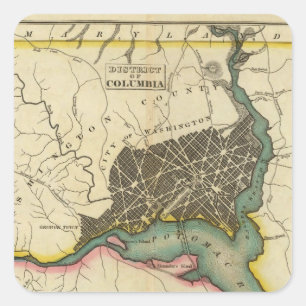 Sticker Carré Carte du District de Columbia