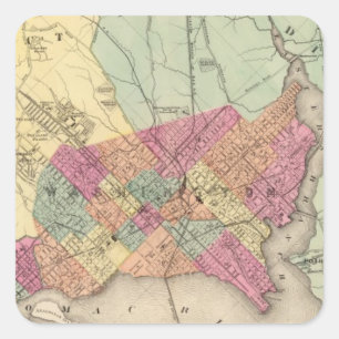 Sticker Carré Carte du district de Columbia, Washington