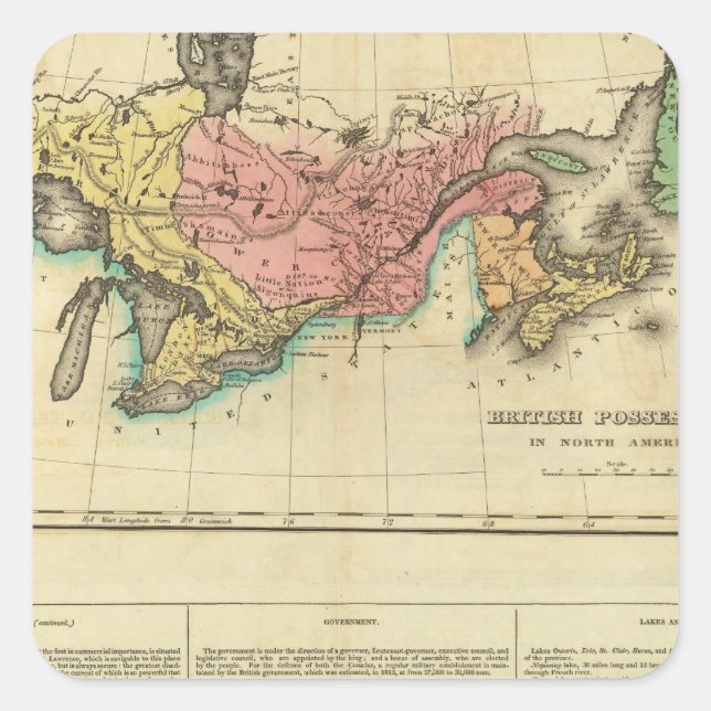 Sticker Carré Carte Du Haut Et Du Bas-Canada (Devant)