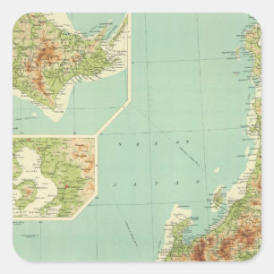 Sticker Carré Carte du Japon avec les routes maritimes