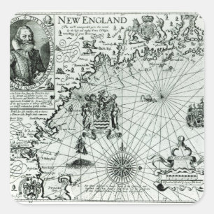 Sticker Carré Carte du littoral de la Nouvelle-Angleterre
