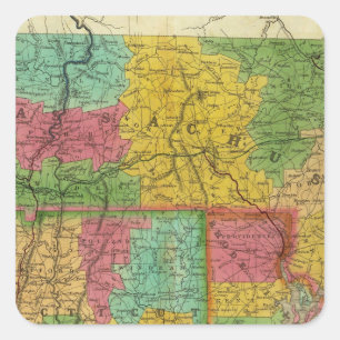 Sticker Carré Carte du Massachusetts et du Connecticut