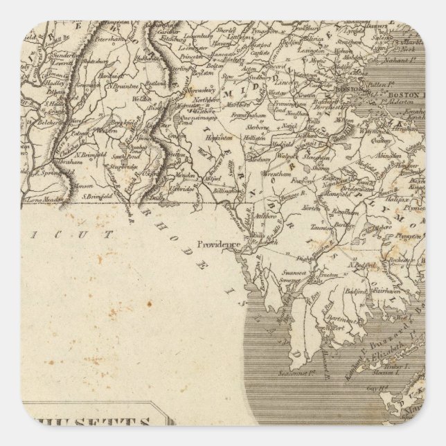 Sticker Carré Carte du Massachusetts par Arrowsmith (Devant)