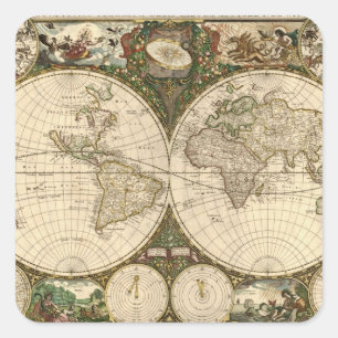 Sticker Carré Carte du monde 1660 par Frederick de Wit