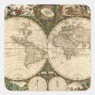 Sticker Carré Carte du monde 1660 par Frederick de Wit