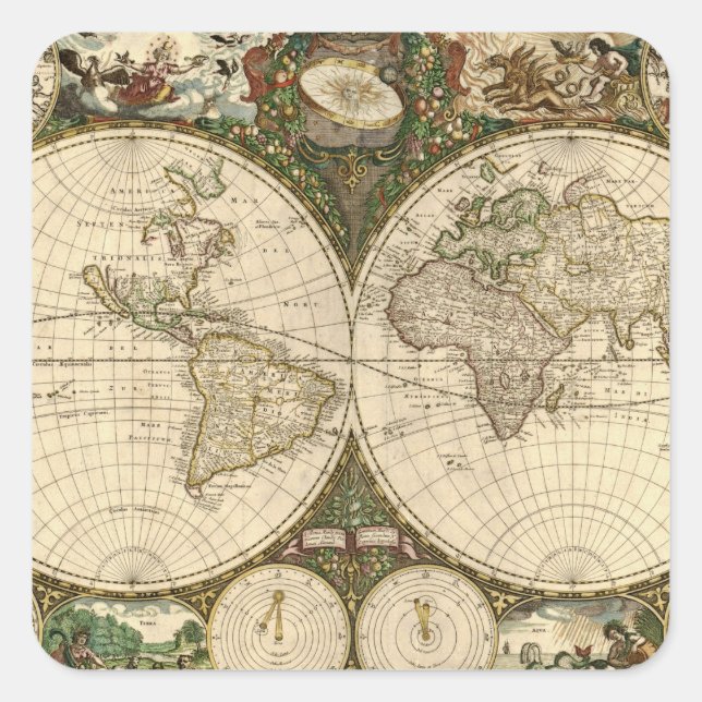 Sticker Carré Carte du monde 1660 par Frederick de Wit (Devant)