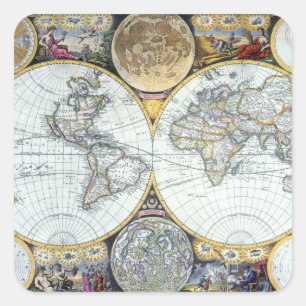 Sticker Carré Carte du monde antique, Atlas Maritimus de John Se